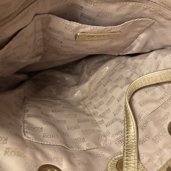 Michael Kors Gold Sequin Tote MK Monogram Shoulder Bag - Picture 4 of 5